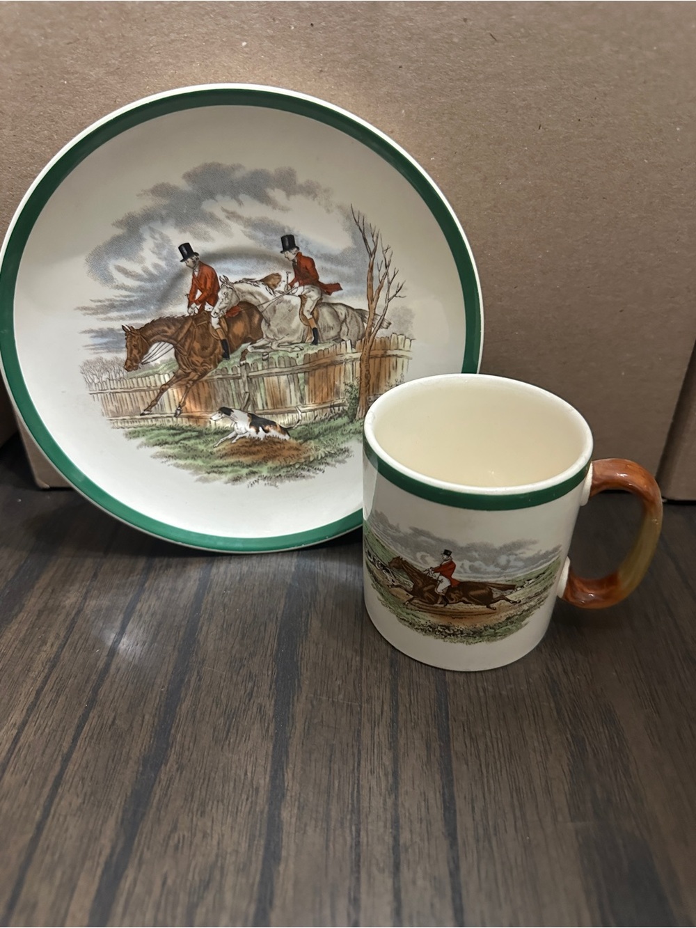 Vintage 1970s Spode England "Herring Hunt" Mug & Plate Set – Mint Condition!